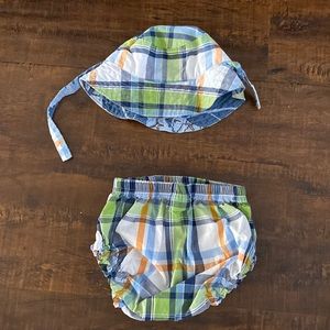 Vintage Pottery Barn Kids hat and bloomers (diaper cover). Hat is reversible!